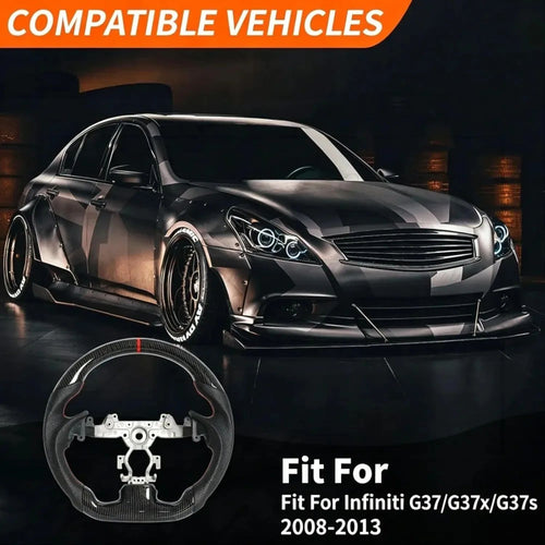 Real Carbon Fiber Sport Steering Wheel with Perforated Leather, Car Interior Modified Replacement Accessories For Infiniti G37 2008-2013