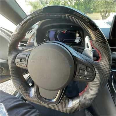 Real Carbon Fiber Steering Wheel For Toyota GR Supra MK5 2019-2026 D-shaped Flat Bottom Perforated Leather With LED