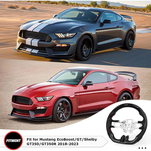 Real Carbon Fiber Steering Wheel For Ford Mustang V6/GT/Shelby GT500 2018-2023 D-shaped Nappa Perforated Leather LED Display Shift Indicator Flat-bottom Steering Wheel