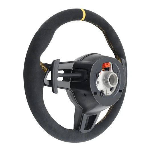 Racing Style Steering Wheel With Yellow Marker Line & Yellow Stitching For Porsche Macan Panamera Taycan Cayenne 718 Cayman Boxster 991 992 911 Upgrade Car Steering Wheel Accessories