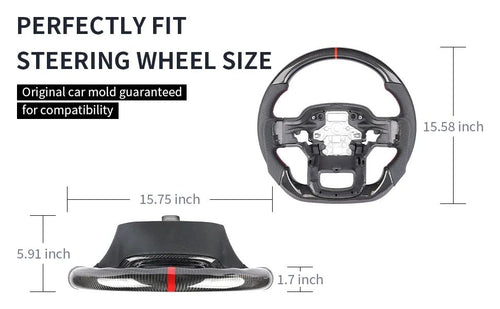 Real Carbon Fiber Flat Bottom Steering Wheel, Perforated Leather Grip Direct Replacement Upgrade for Ford F-150 Raptor 2021-2025, Track Racing Sport Interior Mod