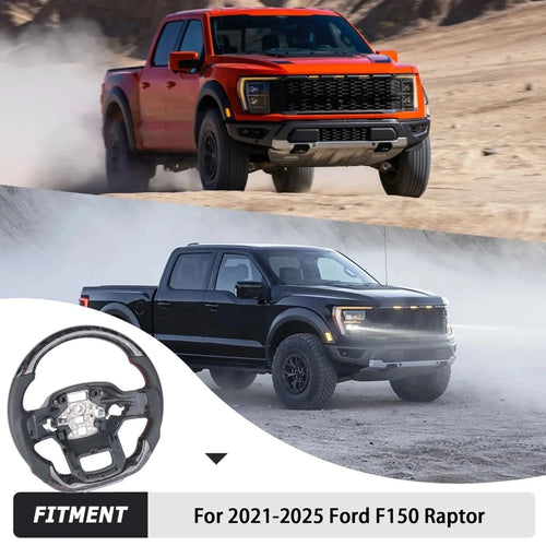 Custom Black Forged Carbon Fiber Racing Steering Wheel, Modified Interior Upgrade Decoration Accessories Suitable for Ford F150 2021-2025 Raptor Pickup Truck