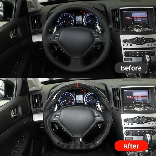 Real Carbon Fiber Sport Steering Wheel with Perforated Leather, Car Interior Modified Replacement Accessories For Infiniti G37 2008-2013