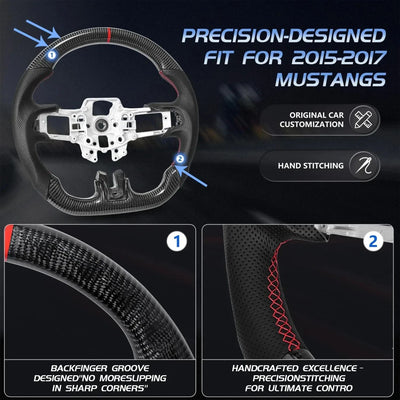 Racing Sport Steering Wheel, Custom Carbon Fiber Leather Interior Replacement Mod Parts For Ford Mustang 2015-2017