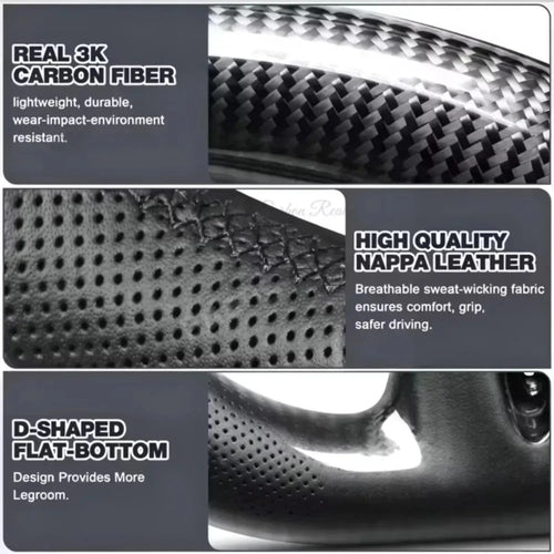Sport Racing Real Carbon Fiber Perforated Leather Steering Wheel Fit For Mercedes AMG GT C63 S63 G63 CLA45 W205 W213 2019+ Custom Auto Interior Upgrade Accessories