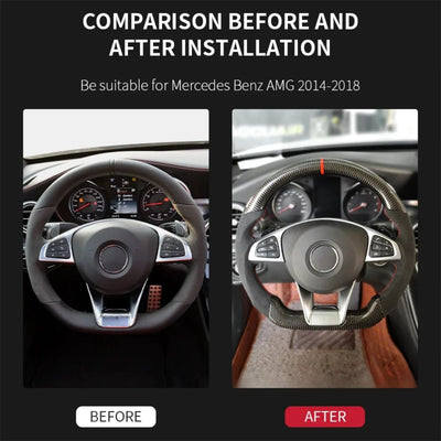 Carbon Fiber Flat Bottom AMG Sport Steering Wheel with Racing Vibration, Modified Interior Upgrade Accessories For Mercedes-Benz W205 W213 X253 W176 C117 X156