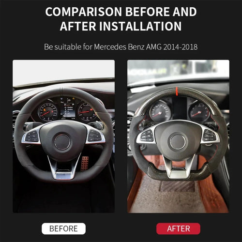 Carbon Fiber Flat Bottom AMG Sport Steering Wheel with Racing Vibration, Modified Interior Upgrade Accessories For Mercedes-Benz W205 W213 X253 W176 C117 X156