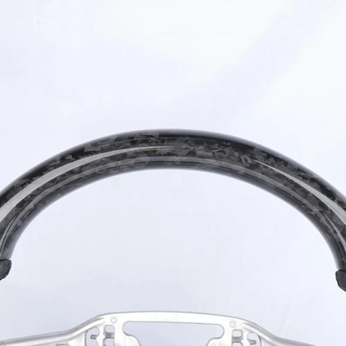 Track Style Flat Bottom Steering Wheel with Black Forged Carbon Fiber & Perforated Sport Grips, Car Modification Replacement Parts Fit for Ford Mustang 2024-2026 S650 GT Dark Horse EcoBoost