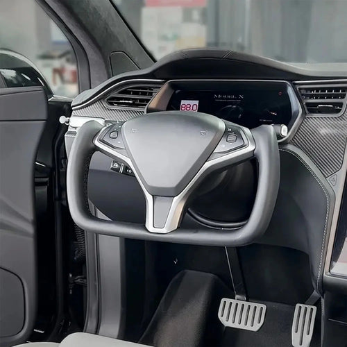Genuine Full Leather Heated Yoke Steering Wheel Direct Replacement Custom Racing Style Interior Upgrade Accessories Fit for Tesla 2012-2020 Model S Model X