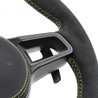 Racing Style Steering Wheel With Yellow Marker Line & Yellow Stitching For Porsche Macan Panamera Taycan Cayenne 718 Cayman Boxster 991 992 911 Upgrade Car Steering Wheel Accessories