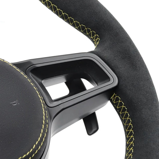 Racing Style Steering Wheel With Yellow Marker Line & Yellow Stitching For Porsche Macan Panamera Taycan Cayenne 718 Cayman Boxster 991 992 911 Upgrade Car Steering Wheel Accessories