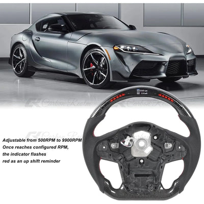 Real Carbon Fiber Steering Wheel For Toyota GR Supra MK5 2019-2026 D-shaped Flat Bottom Perforated Leather With LED