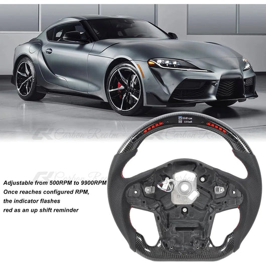 Real Carbon Fiber Steering Wheel For Toyota GR Supra MK5 2019-2026 D-shaped Flat Bottom Perforated Leather With LED