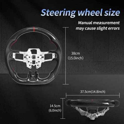 Racing Sport Steering Wheel, Custom Carbon Fiber Leather Interior Replacement Mod Parts For Ford Mustang 2015-2017