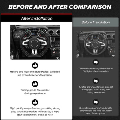 Real Carbon Fiber Steering Wheel For Ford Mustang V6/GT/Shelby GT500 2018-2023 D-shaped Nappa Perforated Leather LED Display Shift Indicator Flat-bottom Steering Wheel