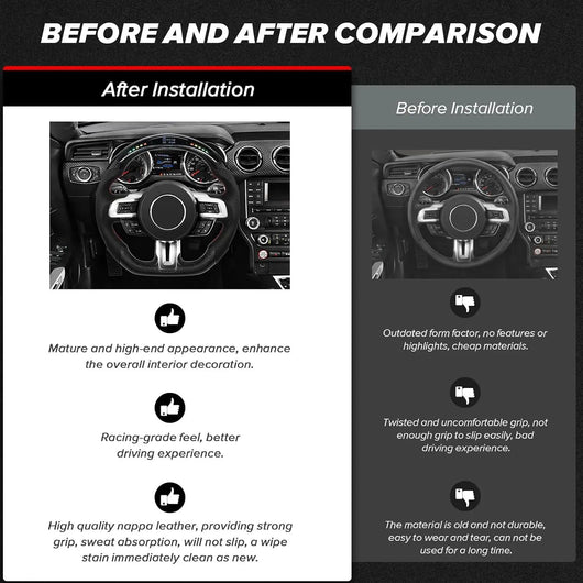 Real Carbon Fiber Steering Wheel For Ford Mustang V6/GT/Shelby GT500 2018-2023 D-shaped Nappa Perforated Leather LED Display Shift Indicator Flat-bottom Steering Wheel