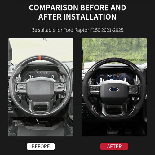 Custom Black Forged Carbon Fiber Racing Steering Wheel, Modified Interior Upgrade Decoration Accessories Suitable for Ford F150 2021-2025 Raptor Pickup Truck