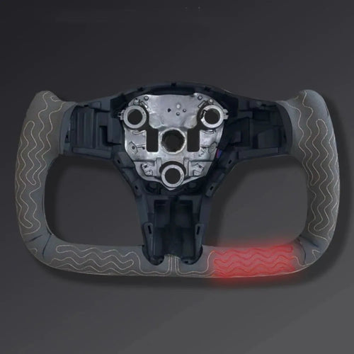Genuine Full Leather Heated Yoke Steering Wheel Direct Replacement Custom Racing Style Interior Upgrade Accessories Fit for Tesla 2012-2020 Model S Model X