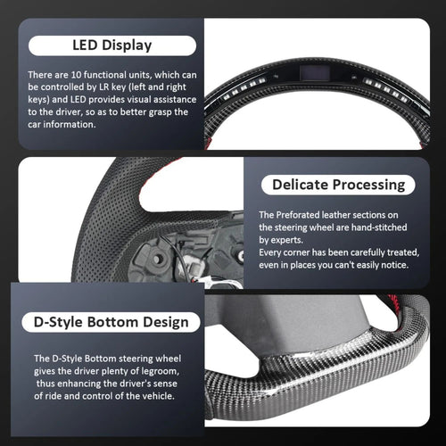Real Carbon Fiber Steering Wheel For Toyota GR Supra MK5 2019-2026 D-shaped Flat Bottom Perforated Leather With LED