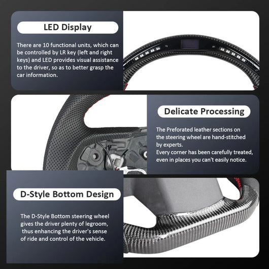 Real Carbon Fiber Steering Wheel For Toyota GR Supra MK5 2019-2026 D-shaped Flat Bottom Perforated Leather With LED