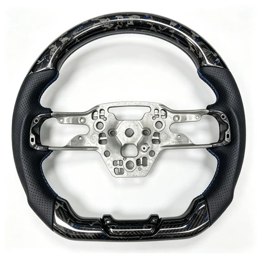 Flat Bottom Sport Replacement Steering Wheel, Track Racing Black Forged Carbon Fiber Car Modified Upgrade Parts For Ford Mustang 2024-2026 S650 GT Dark Horse EcoBoost