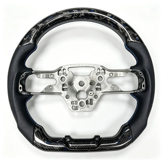 Flat Bottom Sport Replacement Steering Wheel, Track Racing Black Forged Carbon Fiber Car Modified Upgrade Parts For Ford Mustang 2024-2026 S650 GT Dark Horse EcoBoost