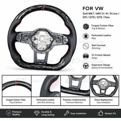 High Performance Forged Carbon Fiber Steering Wheel Upgrade Kit Fit for Volkswagen Golf MK7 MK7.5 GTI GTD GTE R & Polo Durable Auto Mod Parts