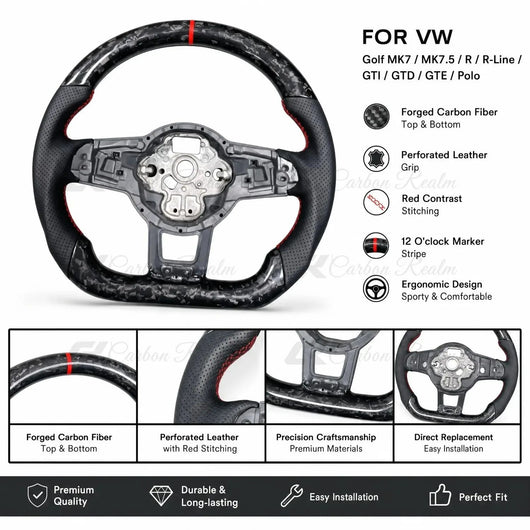 High Performance Forged Carbon Fiber Steering Wheel Upgrade Kit Fit for Volkswagen Golf MK7 MK7.5 GTI GTD GTE R & Polo Durable Auto Mod Parts