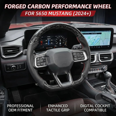 Flat Bottom Sport Replacement Steering Wheel, Track Racing Black Forged Carbon Fiber Car Modified Upgrade Parts For Ford Mustang 2024-2026 S650 GT Dark Horse EcoBoost