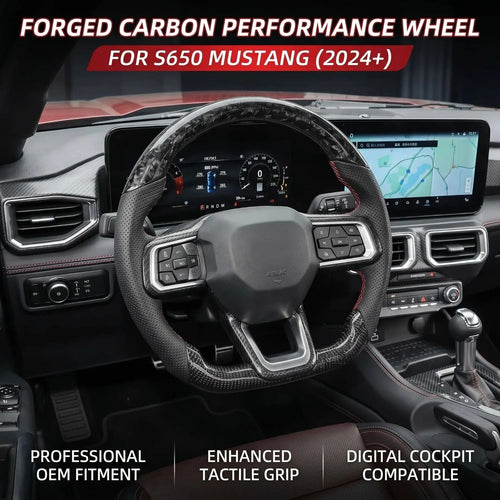 Flat Bottom Sport Replacement Steering Wheel, Track Racing Black Forged Carbon Fiber Car Modified Upgrade Parts For Ford Mustang 2024-2026 S650 GT Dark Horse EcoBoost