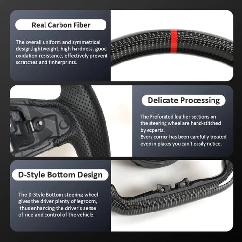 Carbon Fiber Steering Wheel No Vibration Non-heated Fit For Mercedes Benz W205 2015-2018 C43 C63 E53 S63 GLS CLA GLE Sport Racing Car Interior Modification Parts