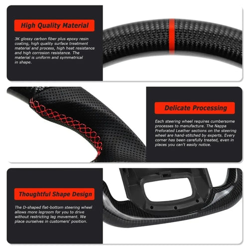 Custom Black Forged Carbon Fiber Racing Steering Wheel, Modified Interior Upgrade Decoration Accessories Suitable for Ford F150 2021-2025 Raptor Pickup Truck