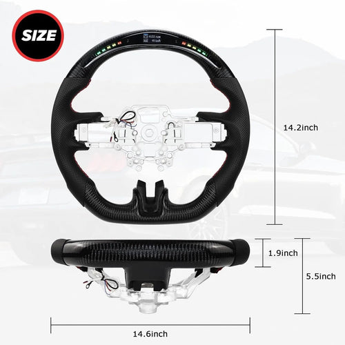 Real Carbon Fiber Steering Wheel For Ford Mustang V6/GT/Shelby GT500 2018-2023 D-shaped Nappa Perforated Leather LED Display Shift Indicator Flat-bottom Steering Wheel