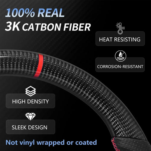 Racing Sport Steering Wheel, Custom Carbon Fiber Leather Interior Replacement Mod Parts For Ford Mustang 2015-2017