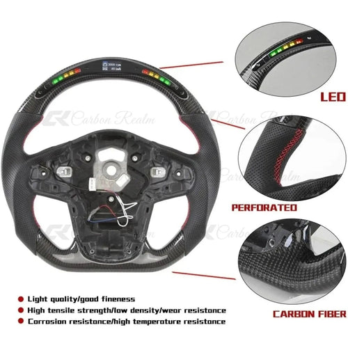 Real Carbon Fiber Steering Wheel For Toyota GR Supra MK5 2019-2026 D-shaped Flat Bottom Perforated Leather With LED