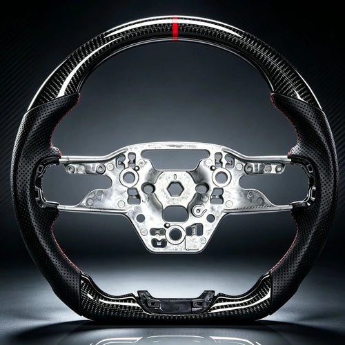 Genuine Real Carbon Fiber Racing Steering Wheel Direct Replacement Fit for Ford Mustang 2024 S650 2.3T EcoBoost / 5.0 GT V8, Custom Sport Interior Modification Upgrade Accessories