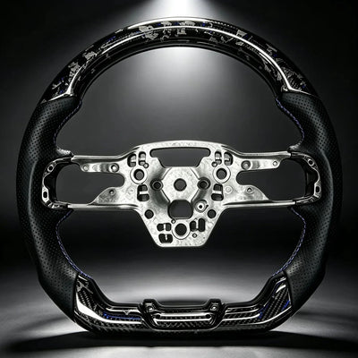 Flat Bottom Sport Replacement Steering Wheel, Track Racing Black Forged Carbon Fiber Car Modified Upgrade Parts For Ford Mustang 2024-2026 S650 GT Dark Horse EcoBoost