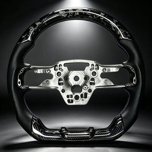 Flat Bottom Sport Replacement Steering Wheel, Track Racing Black Forged Carbon Fiber Car Modified Upgrade Parts For Ford Mustang 2024-2026 S650 GT Dark Horse EcoBoost
