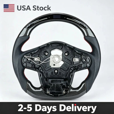 Real Carbon Fiber Steering Wheel For Toyota GR Supra MK5 2019-2026 D-shaped Flat Bottom Perforated Leather With LED