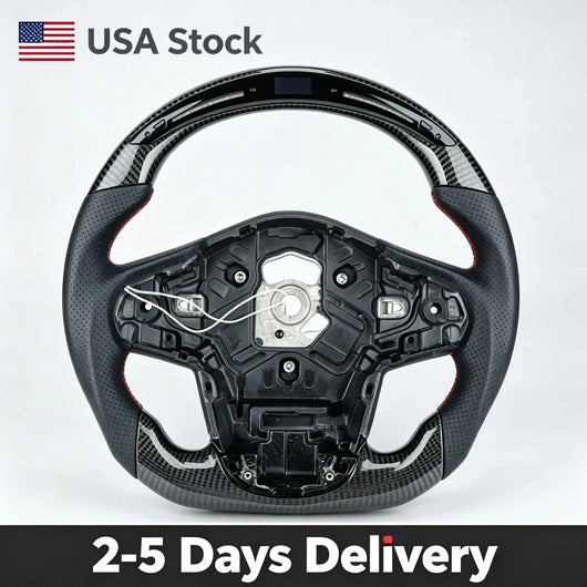 Real Carbon Fiber Steering Wheel For Toyota GR Supra MK5 2019-2026 D-shaped Flat Bottom Perforated Leather With LED