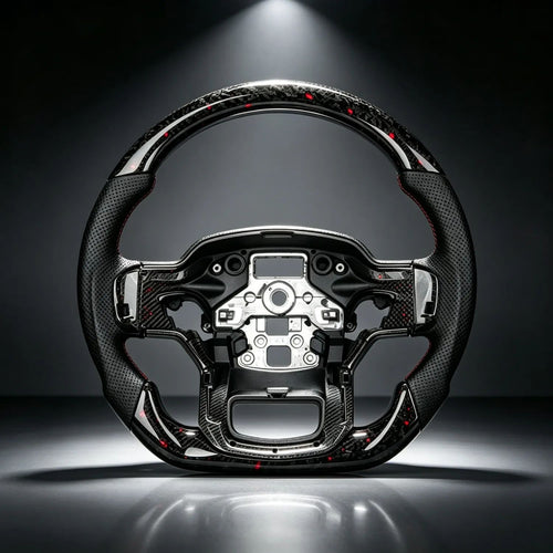 Custom Black Forged Carbon Fiber Racing Steering Wheel, Modified Interior Upgrade Decoration Accessories Suitable for Ford F150 2021-2025 Raptor Pickup Truck