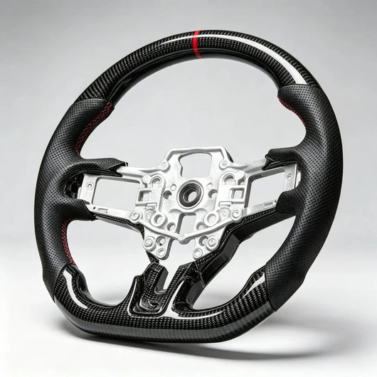 Racing Sport Steering Wheel, Custom Carbon Fiber Leather Interior Replacement Mod Parts For Ford Mustang 2015-2017